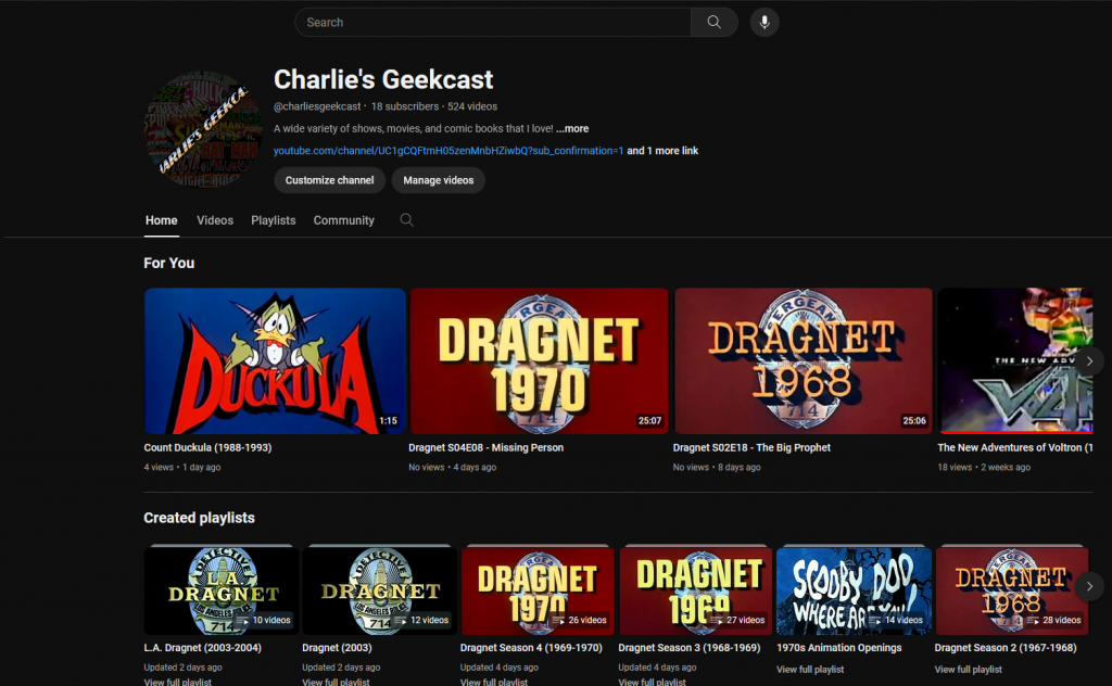 Visit the Charlie’s Geekcast YouTube Channel
